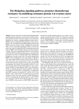 The Hedgehog Signaling Pathway Promotes Chemotherapy Resistance Via Multidrug Resistance Protein 1 in Ovarian Cancer
