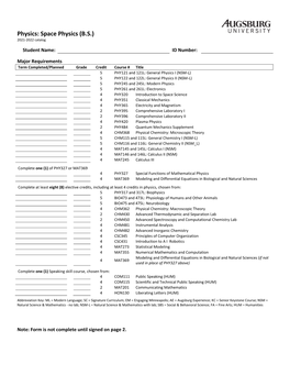 Physics: Space Physics (B.S.) 2021-2022 Catalog