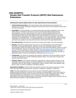 [MS-OXSMTP]: Simple Mail Transfer Protocol (SMTP) Mail Submission Extensions