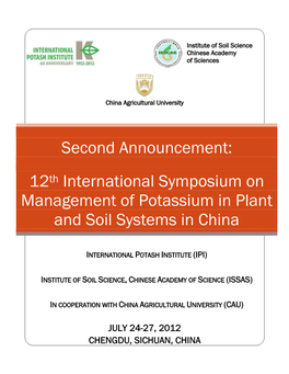 12Th International Symposium on Management of Potassium in Plant and Soil Systems in China