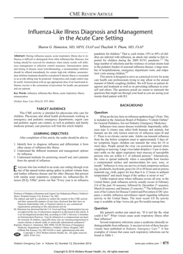 Influenza-Like Illness Diagnosis and Management in the Acute Care Setting