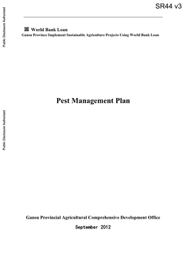 Pest Management Plan Gansu Provincial Agricultural Comprehensive Development Office