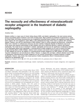 The Necessity and Effectiveness of Mineralocorticoid Receptor Antagonist in the Treatment of Diabetic Nephropathy