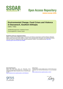 Environmental Change, Food Crises and Violence in Dassanech, Southern Ethiopia Gebre, Yntiso