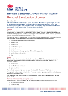 Removal Restoration of Power