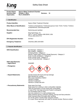 Sparco Water Treatment Chamber Revision Date: October 1, 2016 Revision: 10 Supersedes: Rev 9, 05/22/2015