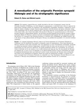 A Reevaluation of the Enigmatic Permian Synapsid Watongia and of Its Stratigraphic Significance