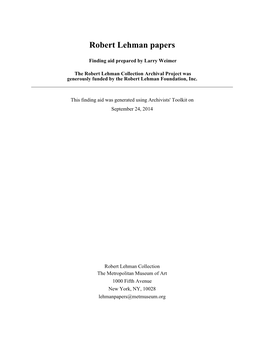 Robert Lehman Papers