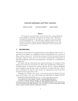 Matroid Polytopes and Their Volumes