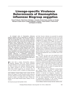 Lineage-Specific Virulence Determinants of Haemophilus