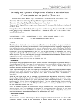 Diversity and Dynamics of Populations of Mites in Nectarine Trees (Prunus Persica Var