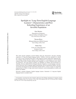 Spotlight on “Long-Term English Language Learners”: Characteristics and Prior Schooling Experiences of an Invisible Population