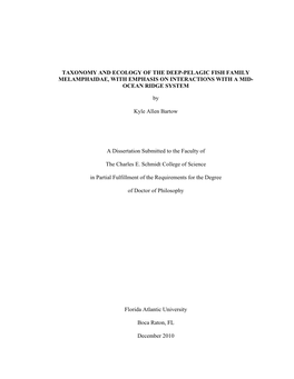 Taxonomy and Ecology of the Deep-Pelagic Fish Family Melamphaidae, with Emphasis on Interactions with a Mid- Ocean Ridge System