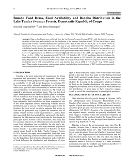 Bonobo Food Items, Food Availability and Bonobo Distribution in the Lake