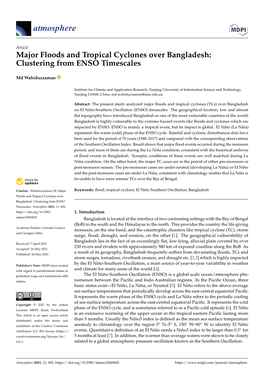 Major Floods and Tropical Cyclones Over Bangladesh: Clustering from ENSO Timescales