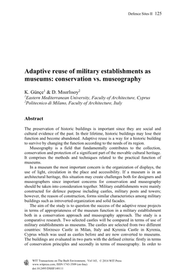 Adaptive Reuse of Military Establishments As Museums: Conservation Vs