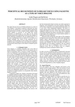 Perceptual Recognition of Familiar Voices Using Falsetto As a Type of Voice Disguise