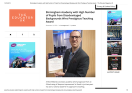 Birmingham Academy with High Number of Pupils from Disadvantaged Backgrounds Wins Prestigious Teaching Award – the Educator Magazine UK