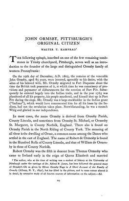 John Ormsby, Pittsburgh's Original Citizen