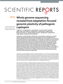 Whole Genome Sequencing Revealed Host Adaptation-Focused Genomic