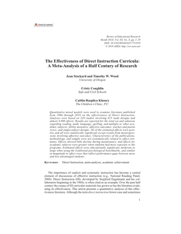 The Effectiveness of Direct Instruction Curricula: a Meta-Analysis of a Half Century of Research