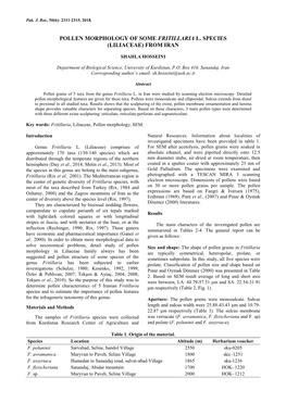 Pollen Morphology of Some Fritillaria L. Species (Liliaceae) from Iran