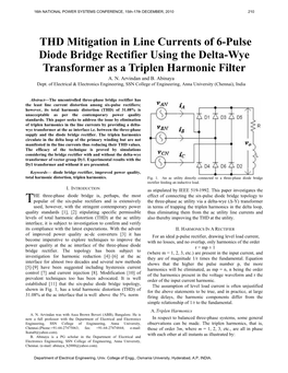 THD Mitigation in Line Currents of 6-Pulse Diode Bridge Rectifier Using the Delta-Wye Transformer As a Triplen Harmonic Filter A