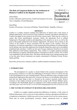 The Role of Competent Bodies for the Settlement of Business Conflicts in the Republic of Kosovo