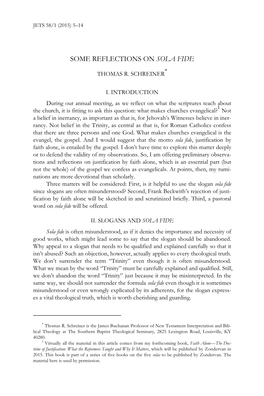 SOME REFLECTIONS on SOLA FIDE . . . Thomas R. Schreiner