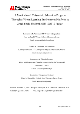 A Multicultural Citizenship Education Program Through a Virtual Learning Environment Platform: a Greek Study Under the EU ISOTIS Project