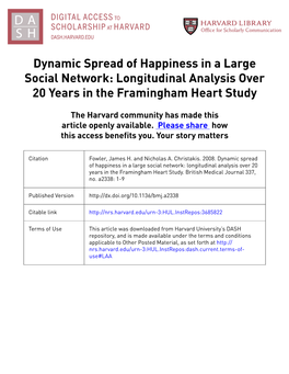 Dynamic Spread of Happiness in a Large Social Network: Longitudinal Analysis Over 20 Years in the Framingham Heart Study