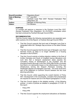 21 July 2021 Title: Fareham Local Plan 2037