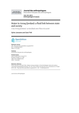 Jordan): a Fluid Link Between State and Society L’Eau D’Azrag (Jordanie) : Un Lien Fluide Entre L’État Et La Société