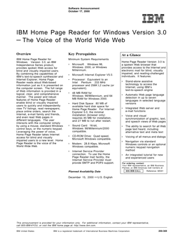 IBM Home Page Reader for Windows Version 3.0 — the Voice of the World Wide Web