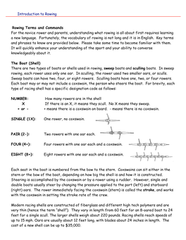 Rowing Terms and Commands for the Novice Rower and Parents, Understanding What Rowing Is All About First Requires Learning a New Language