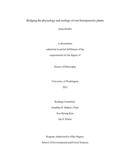 Bridging the Physiology and Ecology of Root Hemiparasitic Plants