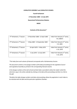 1868-1870 Index to Parliamentary Debates