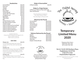 Temporary Limited Menu 2020