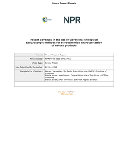 Recent Advances in the Use of Vibrational Chiroptical Spectroscopic Methods for Stereochemical Characterization of Natural Products