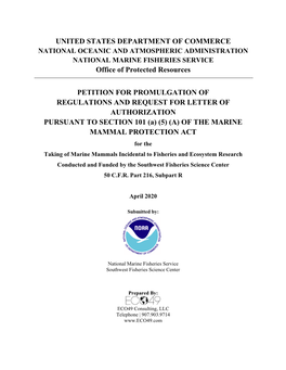 Request for Letter of Authorization for the Taking of Marine Mammals