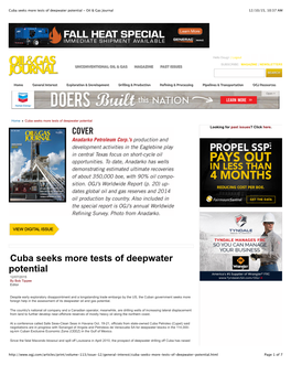 Cuba Seeks More Tests of Deepwater Potential - Oil & Gas Journal 12/10/15, 10:37 AM