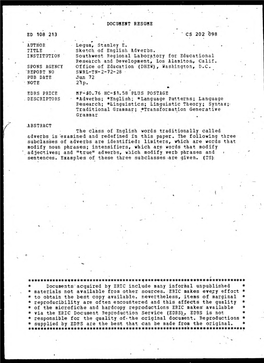 Sketch of English Adverbs. INSTITUTION Southwest Regional Laboratory for Educational Research and Development, Los Alamitos., Calif