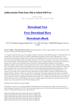 Ad0zs [Read and Download] What Katy Did at School Online