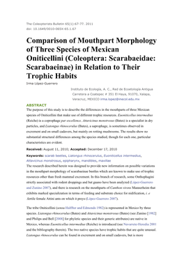 Coleoptera: Scarabaeidae: Scarabaeinae) in Relation to Their Trophic Habits Irma López-Guerrero Instituto De Ecología, A