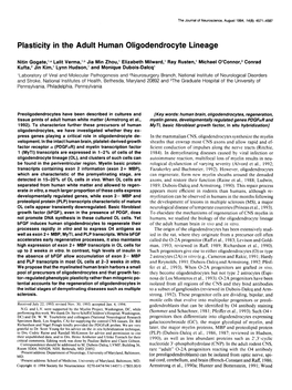 Plasticity in the Adult Human Oligodendrocyte Lineage