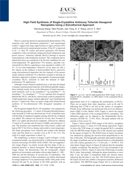 High-Yield Synthesis of Single-Crystalline Antimony Telluride Hexagonal Nanoplates Using a Solvothermal Approach Wenzhong Wang,* Bed Poudel, Jian Yang, D