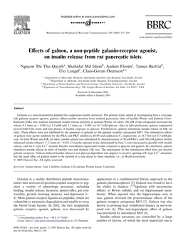 Effects of Galnon, a Non-Peptide Galanin-Receptor Agonist, on Insulin