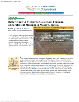 PSRD: Meteorite Collection in Moscow, Russia