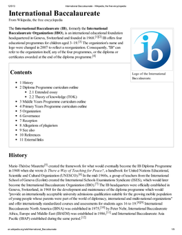 International Baccalaureate - Wikipedia, the Free Encyclopedia International Baccalaureate from Wikipedia, the Free Encyclopedia