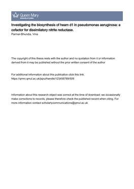 A Cofactor for Dissimilatory Nitrite Reductase. Parmar-Bhundia, Vina